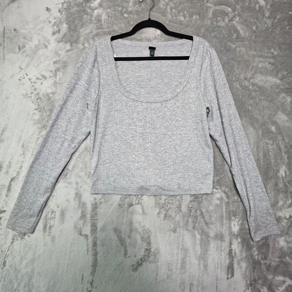 Wild Fable Gray Ribbed Scoop Neck Long Sleeve Cropped Top XL